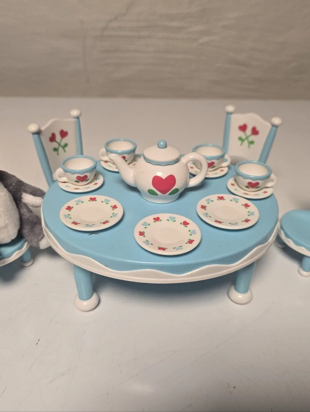 American Girl Blue & White Mini Tea Set with Floral Accents, Bitty Bear Tea Set
